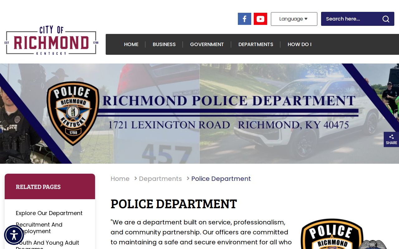 Richmond Police Department official arrest-record contact page
