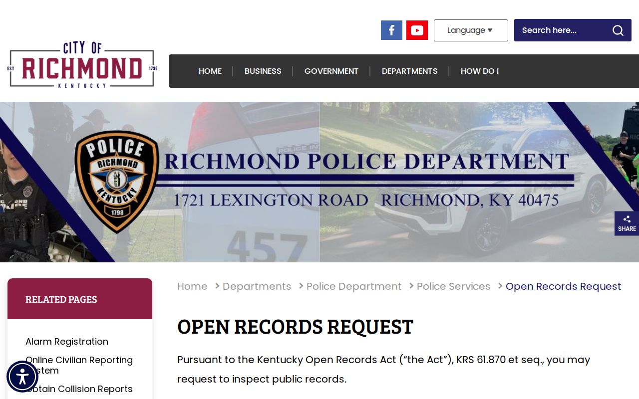 Richmond Police arrest-record and mugshot request page